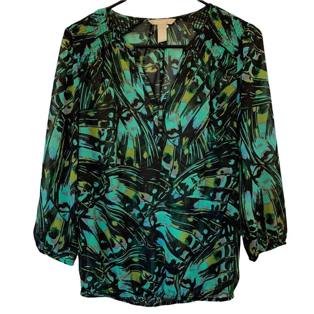 Banana Republic Sheer Green Long Sleeve Blouse Small